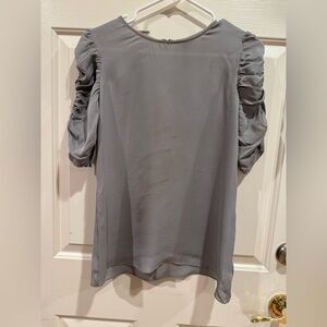 Theory Gray Ruched 3/4 Sleeve Blouse